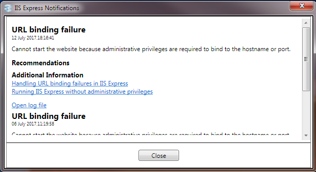 IIS Express Notifications