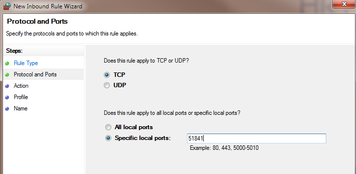 Windows Firewall Port Value