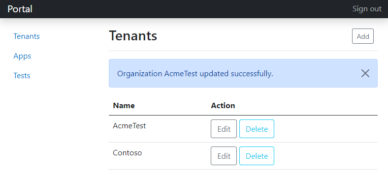 Change name - Success Message